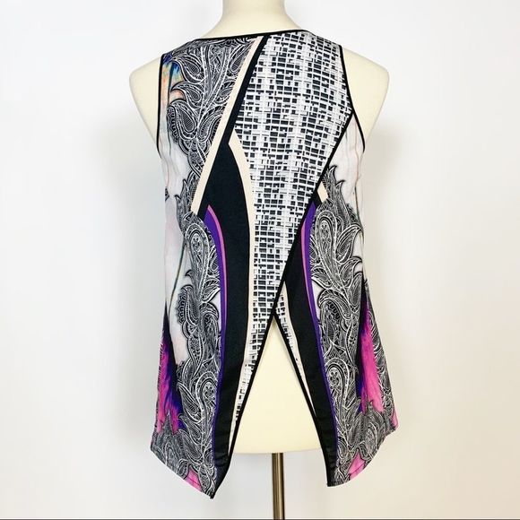 CLOVER CANYON Bright Tropical Print Silky Criss Cross Abstract Blouse - Picture 7 of 10